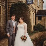 Bride and groom outside Walnut Tree Inn.