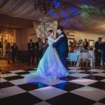 Bride and groom's first dance at wedding reception.