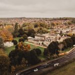 Aerial view of Stonehouse, England in autumn.