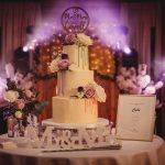 Elegant wedding cake with floral decorations