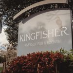 Kingfisher riverside pub sign and Wicker backdrop