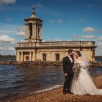 Wedding couple by Normanton Church, Rutland Water