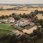 Aerial view of rural British countryside estate.