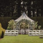 Gazebo decorated for a garden wedding ceremony