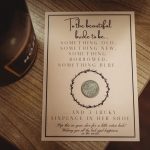 Wedding card with lucky sixpence for bride.