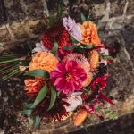 Colourful bouquet on stone steps