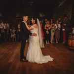 Bride and groom's first dance at wedding reception.