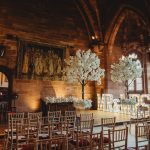 Elegant wedding venue with flowers and chairs