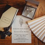 Wedding invitation with gift box, jewellery, and fan